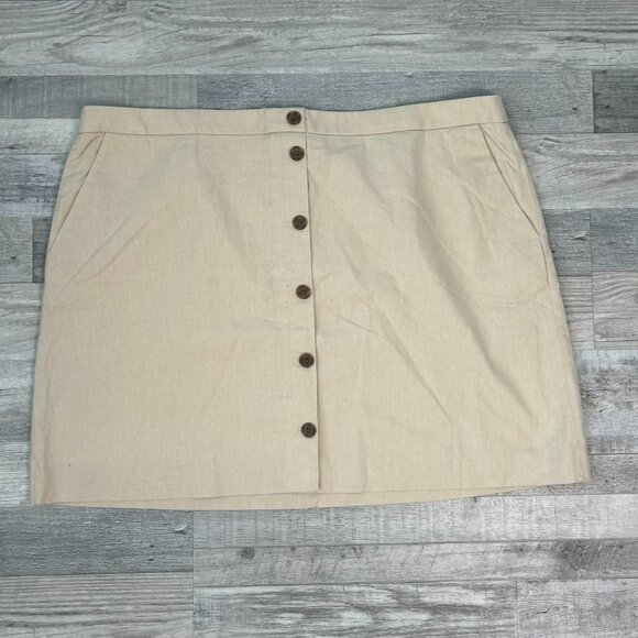J. Crew NWT Beige Button Front Skirt Linen Blend F6 - Picture 1 of 7